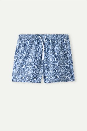 Intimissimi Blue Majolica Print Úszónadrág Férfi Fehér Kék | HUJJ3331