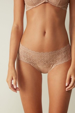 Intimissimi Csipke and Pamut High Rise Bugyi Női Bézs | HUPQ3643