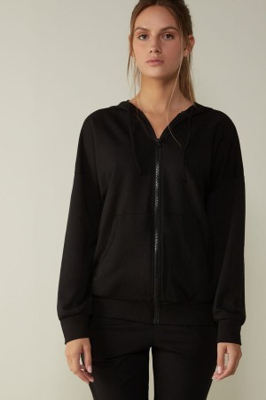 Intimissimi In Action Hoodie Sweatshirt Hosszú Ujjú Női Fekete | HUUT4245