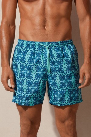 Intimissimi Light Blue Moroccan Print Úszónadrág Férfi Világos Türkiz Zöld | HUJJ3305