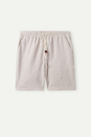 Intimissimi Linen and Pamut Rövidnadrág Férfi Bézs Fehér | HUAP3072