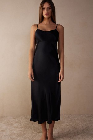 Intimissimi Midi-Length Slip in Silk Fehérnemű Női Fekete | HUWY4146