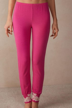 Intimissimi Pretty Flowers Full Length Cuffed Modal Pants Pizsama Női Rózsaszín Fehér | HUEX4014