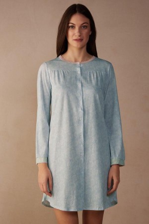 Intimissimi Romantic Cashmere Button Up Night Shirt Pizsama Női Világos Kék | HUDN3841
