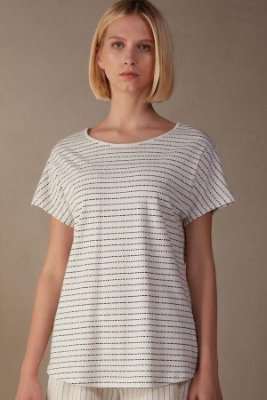 Intimissimi Romantic Heritage Rövid Sleeve Pamut Jersey Top Pizsama Női Fehér | HUFM3944