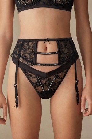 Intimissimi Shine High Like Stars Garter Belt Fehérnemű Női Fekete | HUFM4159