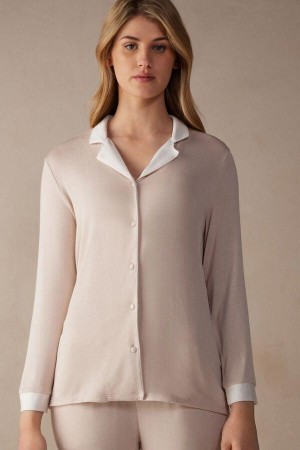 Intimissimi Simple Elegance Open Front Cardigan in Modal Pizsama Női Rózsaszín Fehér | HUEX3910